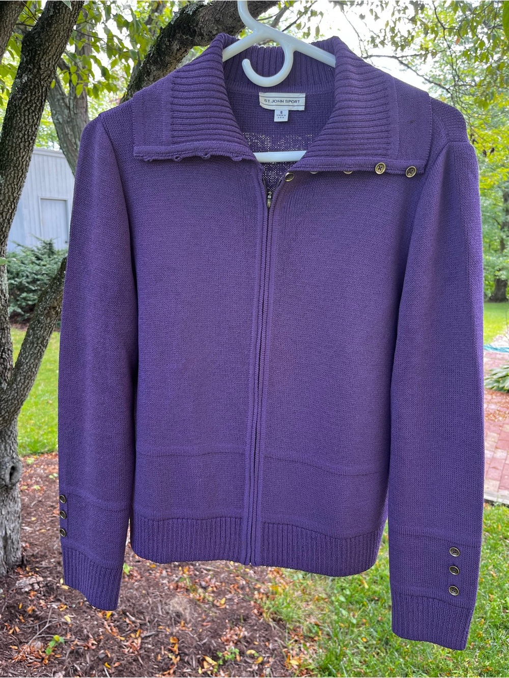 St. John Sport Women's Purple Zip-Front Cardigan and matching tank.